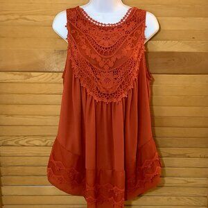 Sleeveless Tunic Top Medium Lace / Ruffle Trim